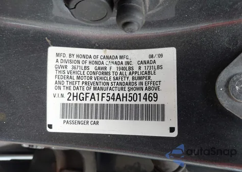 2010 Honda Civic Lx from USA, damaged, VIN 2HGFA1F54AH501469